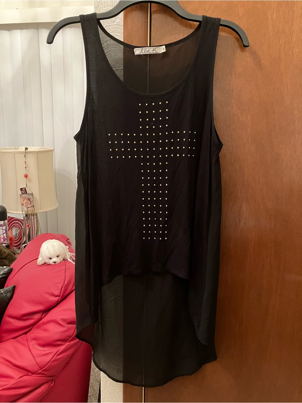 Chloe K Black Studded Cross High-Low Tank